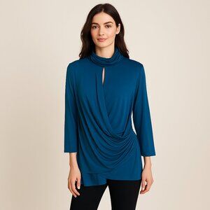 7th Avenue Design Studio Teal Draped Cowl Neck Top | Size XL | New York & Compan